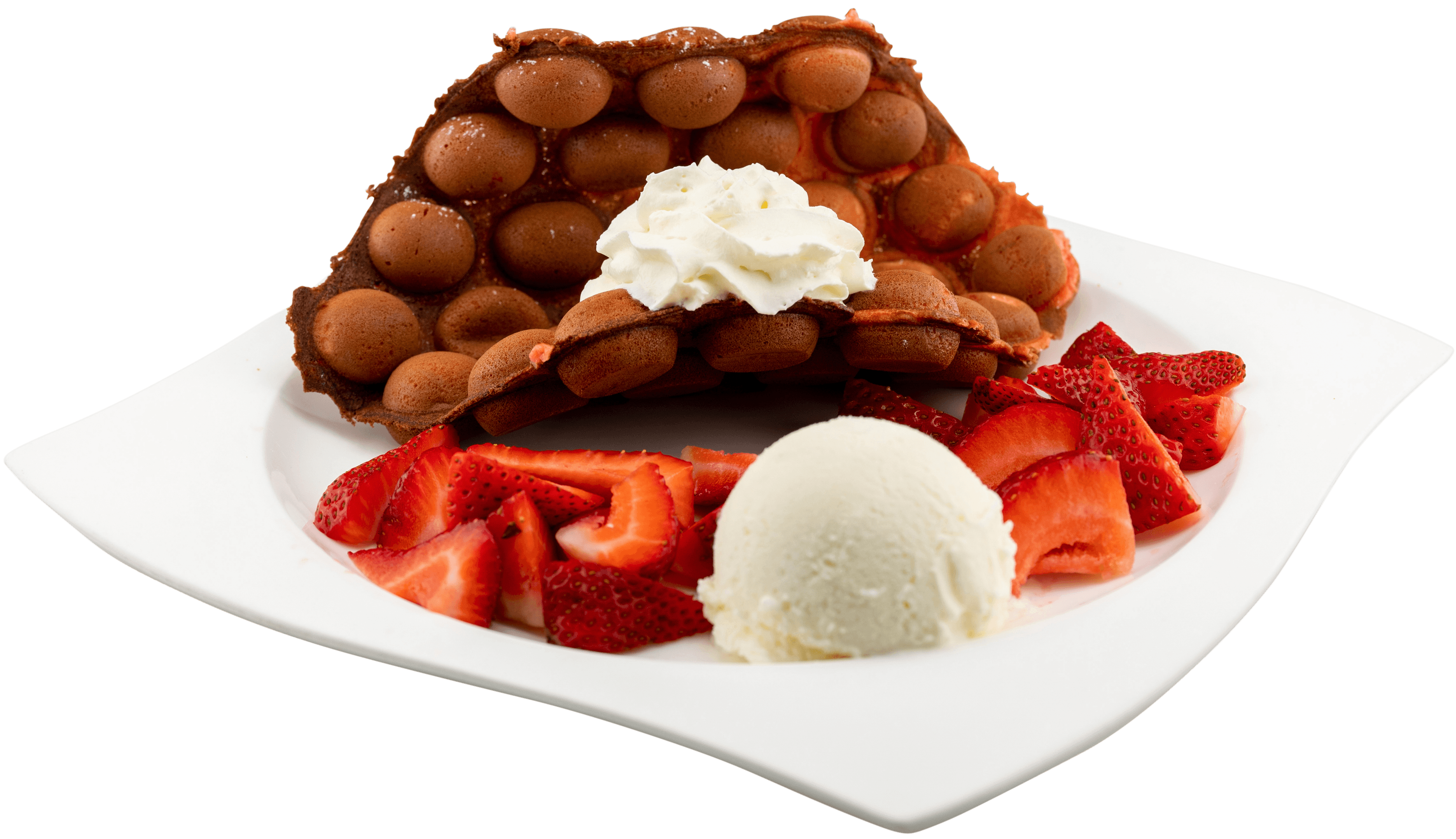 Strawberry bubble waffle with ice cream at 17˚C Bubble Tea & Dessert Café Vancouver